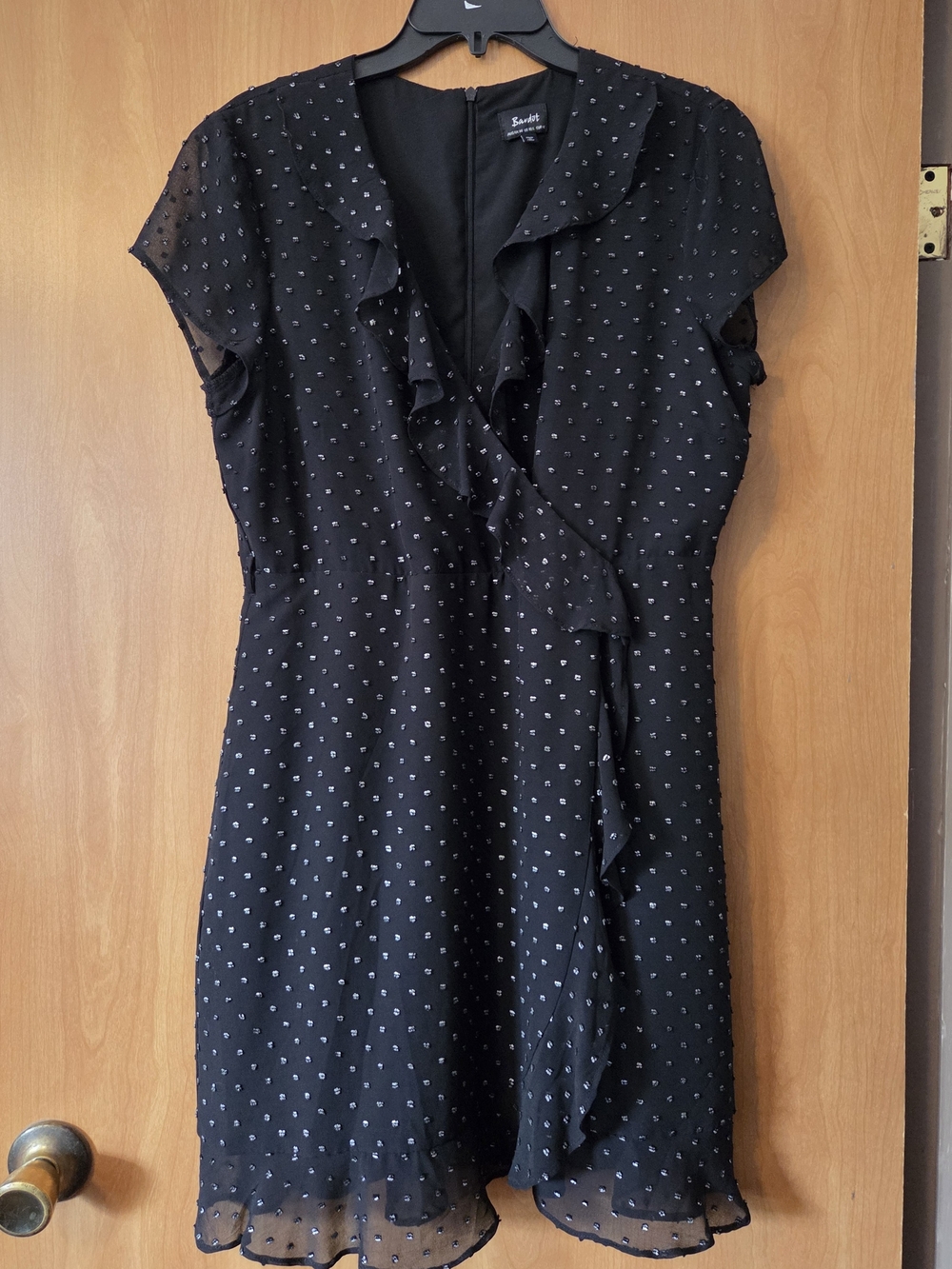 BARDOT Black Mini Dress with Silver And Black Polka Dot Print Size 10 LBD